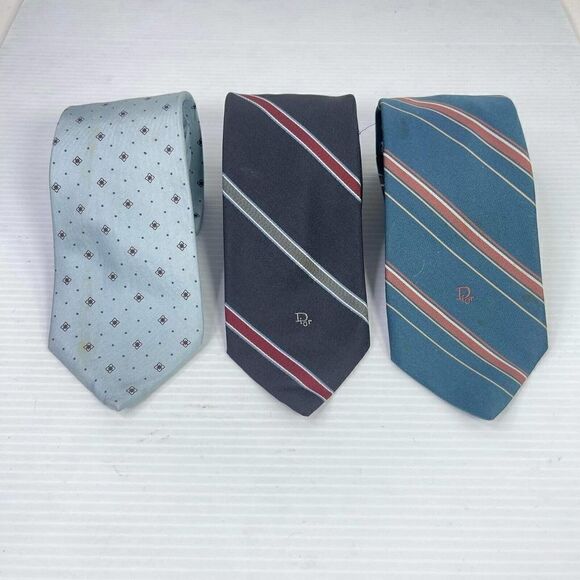 Christian Dior Tie Modern Cut Lot of 3 Blue/black/light Blue Dress Silk Tie - Picture 1 of 10